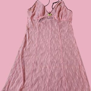 Betsey Johnson Pink Lace Chemise Sz SMALL